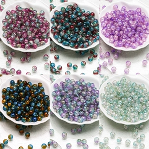 Crackle Glass Lampwork Beads For DIY Jewelry Making Two Tone Round Loose Beads For Bracelet Necklace Handmade Craft Components
