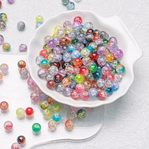 Colorful 10mm cracked glass beads for DIY jewelry making displayed in a white bowl