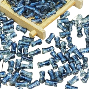 Perles en verre forme bambou à motif marbre bleu pour bijoux DIY et accessoires cheveux