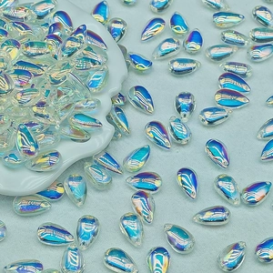 Macro shot of 8x14mm teardrop glass beads with AB colorful coating for DIY jewelry