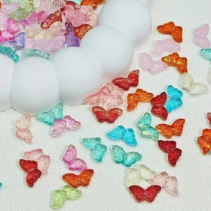 Colorful resin butterfly beads with glitter for DIY jewelry making in various shades