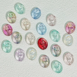 Ovale bunte Glasperlen mit 3D-Rosenrelief für DIY-Schmuckherstellung und Bastelarbeiten