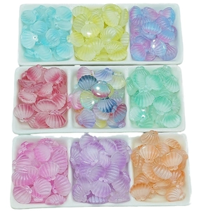 Colorful resin scallop shell beads for DIY jewelry making in nine vibrant assorted colors