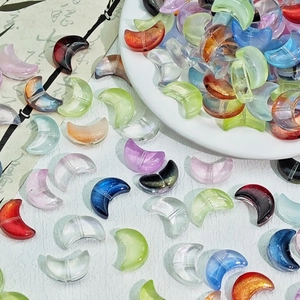 Colorful crescent moon glass beads for DIY necklaces with Aurora shimmer effect