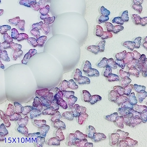 Blue-purple gradient butterfly craft beads with glitter aurora finish 15x10mm size