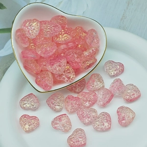 Pink heart-shaped glass beads with gold foil for DIY jewelry making and crafts