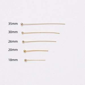 14k gold-filled ball head pins in five sizes from 18mm to 35mm for jewelry making