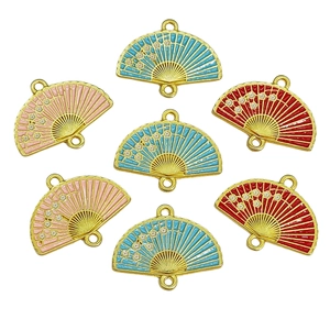 DIY Chinese style fan-shaped enamel flower pendants for traditional jewelry making