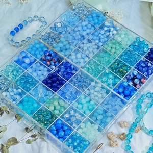 Blue Series Glass Beads For DIY Jewelry Making Lampwork Round Crackle Beads Loose Spacers For Bracelet Necklace Crafts