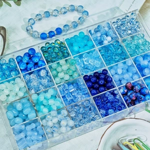 Blue glass bead DIY jewelry kit with sorting box and finished handmade bracelet