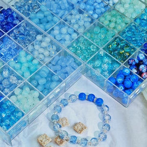 Handmade blue glass bead bracelet set with mixed styles and DIY spacer beads