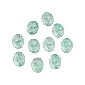 10er-Set minzgrüne ovale Glasperlen mit geprägtem Rosen-Detail für DIY-Schmuckherstellung