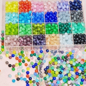 24-color cat eye glass beads set in clear storage box for DIY jewelry making