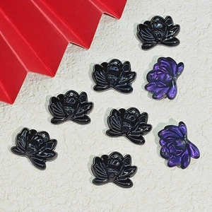 Chinese style lotus flower glass charms for DIY jewelry making in black and purple
