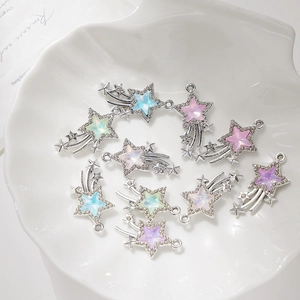 Alloy Star Meteor Pendants For DIY Jewelry Making Rhinestone Inlaid Colorful Charms For Necklace Bracelet Craft Accessories
