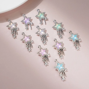 Sparkly shooting star charms for DIY jewelry making in multi-color pastel finishes