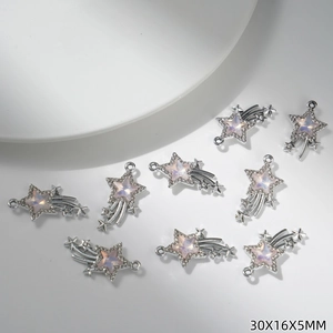 Close-up of shooting star jewelry pendant with pink opal and rhinestones, size 30x16x5mm