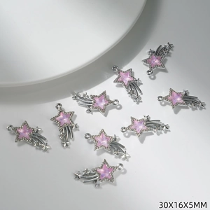 Macro view of silver meteor star charms with pink gems and rhinestone details