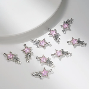 Sparkling shooting star pendant with pink star gem and rhinestones for DIY jewelry