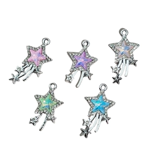 Star-shaped meteor pendants with colorful crystals and silver metal base for DIY jewelry