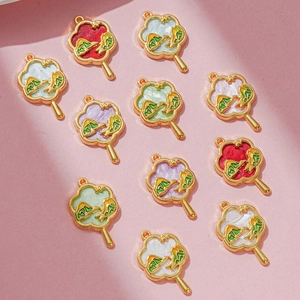 Chinese Style Fan Shape Alloy Charms Mountain Landscape Pattern Electroplated Drip Oil Pendants For Jewelry DIY Making Accessories