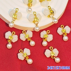 Detail of DIY butterfly charm with faux jade and pearl pendant, size 24x15x10mm