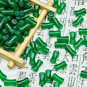 Bamboo-shaped emerald green glass loose beads for DIY handmade jewelry and necklaces