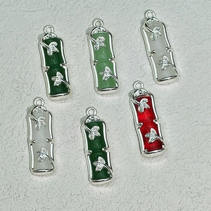 Chinese Style Bamboo Joint Pendant Alloy Imitation Jade Charms For DIY Necklace Bracelet Jewelry Making Accessories