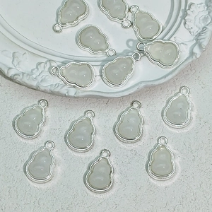Elegant gourd-shaped imitation jade pendants with silver metal trim for DIY jewelry
