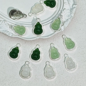 Vintage Chinese Style Calabash Gourd Pendants Alloy Imitation Jade Charms For DIY Necklace Bracelet Jewelry Making Accessories