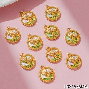 Macro view of Chinese lotus charms with gold edges and white enamel finish, 29x16x6mm