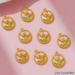 Macro view of Chinese style enamel lotus pendants in gold finish with 29x16x6mm size