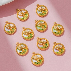 Vintage Chinese Style Alloy Lotus Flower Charms Enamel Round Fu Character Pendants For DIY Jewelry Making Accessory Necklace