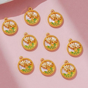 Set of nine Chinese style lotus pendants with gold edges and mother of pearl finish