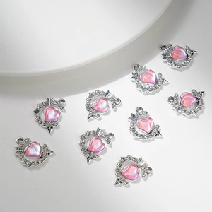 Colgantes de corazón con flecha de Cupido con incrustación rosa y pedrería para joyería DIY