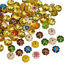 Colorful enamel flower bead caps in gold finish for DIY jewelry making and bracelets