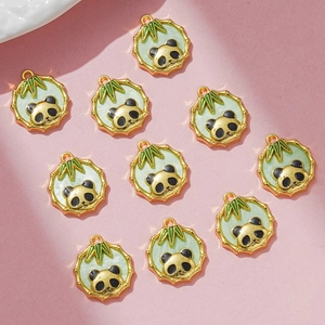Ciondoli panda in smalto con cornice in bambù dorato per gioielli e collane DIY