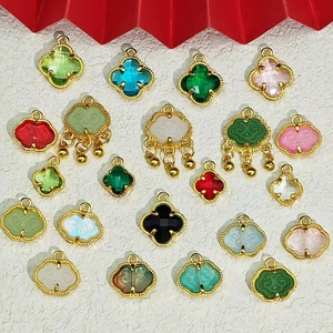 Ciondoli a Quadrifoglio e Lucchetto Ruyi in Lega Con Strass per Creazione di Collane e Braccialetti DIY Accessori per Gioielli Stile Cinese