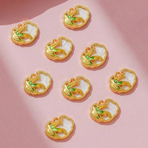 Nine pieces of Chinese style enamel corn pendants with gold metal bases for DIY jewelry