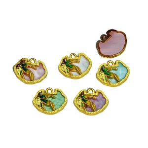 Colorful Chinese Ruyi Lock pendants with tropical palm leaf motifs for DIY jewelry making