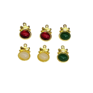 Set di 6 ciondoli vintage corona in lega con pietre colorate per gioielli fai-da-te