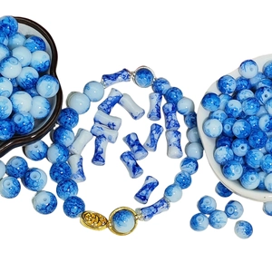Blue and white porcelain style beads with gold clasp for DIY jewelry making