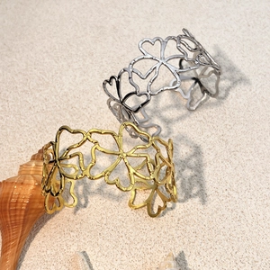 Vintage Edelstahl Durchbrochene Blume Armreif Für Damen Böhmisch Geometrisch Offen Armband Gold Silber Überzogen Schmuck