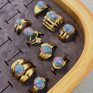 Anello Aperto in Acciaio Inossidabile Vintage Francese Donna Uomo Placcato Oro Pietra Naturale Regolabile Multistrato Gioielli Geometrici Regalo