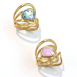 Elegante 18K vergulde roestvrijstalen golfring met kleurrijke gradiënt zirkoon
