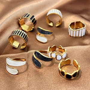 Vintage Edelstahl Offener Ring Für Damen 18K Vergoldet Emaille Geometrischer Fingerring Verstellbar Mode Schmuck Geschenk