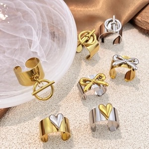 Two-tone 18K gold and silver plated stainless steel open ring set with chic metal charms