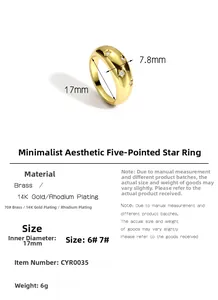 Vista detallada del anillo de estrella con circonitas, 7,8 mm de ancho y medidas