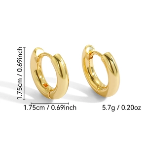 Polished 18K gold plated thick hoop earrings with 1.75cm diameter and 5.7g weight