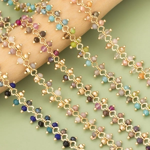 Gold Plated Copper Jewelry Chain With Faceted Glass Beads Wave Design Handmade DIY Craft Material For Bracelet Necklace Making